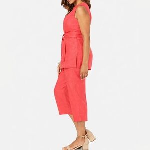 Jessica London 2-PC Linen Blend Capri Set Plus 18W Tunic Top Pants Coral Peach